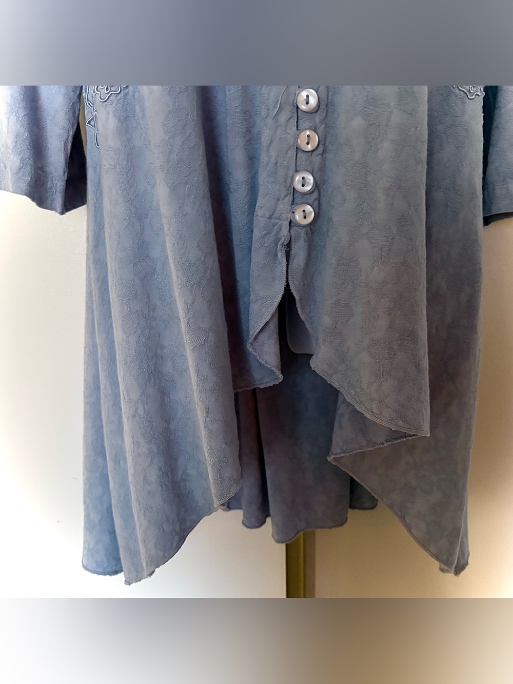 Holy Clothing Tunic Top Blouse Womens Large Buttons Embroidery Velvet Tie Back - Picture 6 of 13